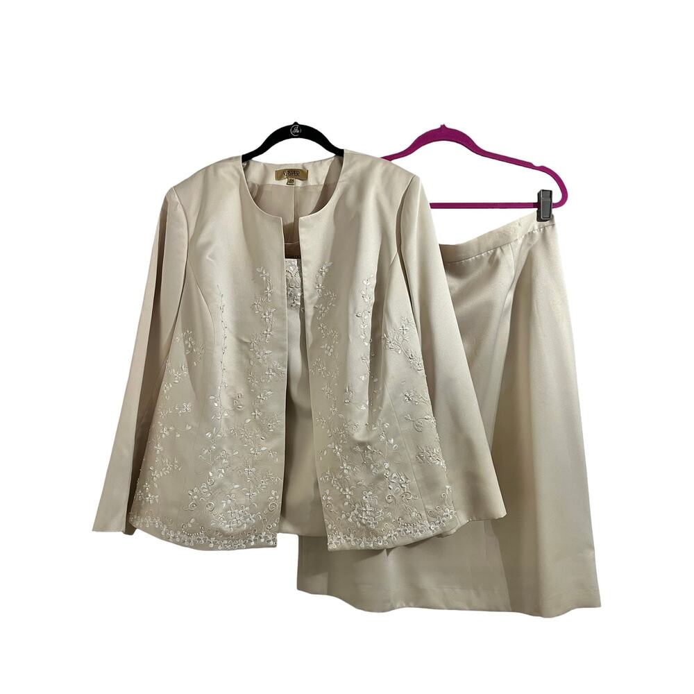 Formal Mother of Bride/Groom Kasper Floral Pearl 3 Pc Skirt Suit Plus Sz 18W